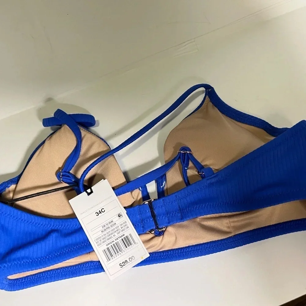 Shade &Shore, NWT, 34C, ribbed, royal blue Vwire‎ yoke, adjustable straps
